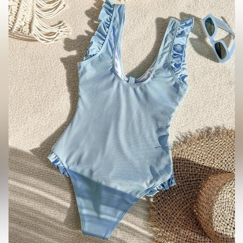 Blue Ruffled One-Piece Swimsuit - Picture 2 of 3